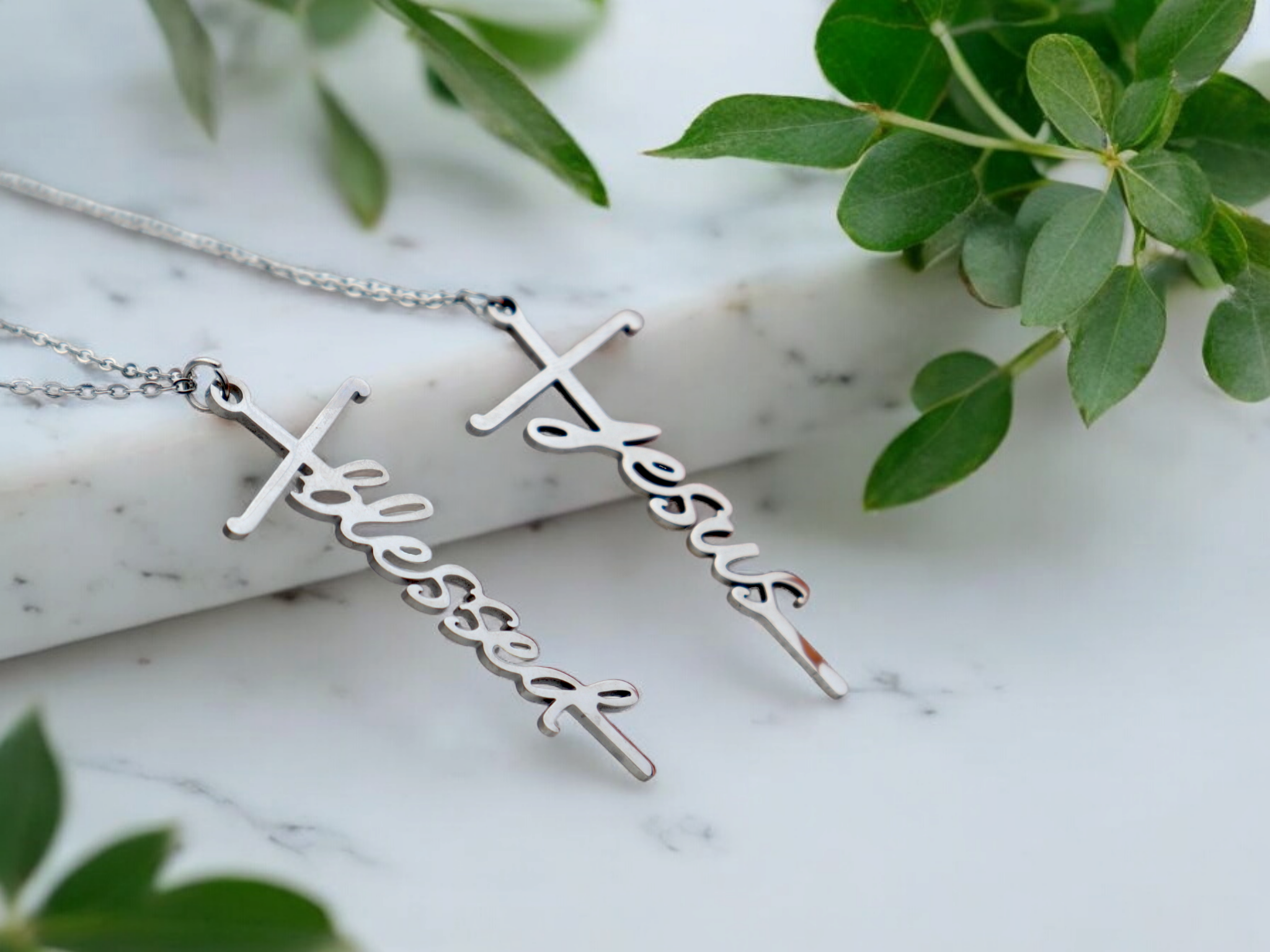 Cursive “Blessed & Jesus” Necklace