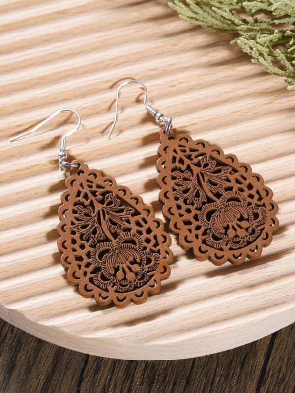 Wooden Tear Drop Earrings - Image 4